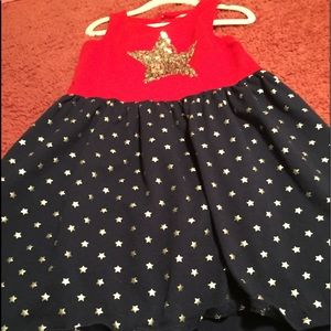Girls red white and blue dress with silver star.
